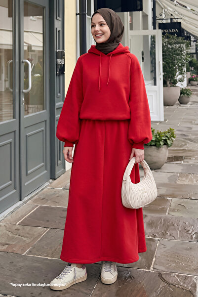 InStyle Red Suit with Balloon Sleeve Sweat Skirt