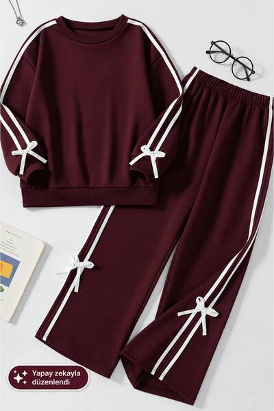 My Kids Wear Kız Çocuk Çift Şerit Kurdele Eşofman Takımı 4-16 Yaş 12145