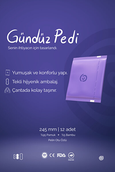 ki Premium Gündüz Hijyenik Ped 245 mm - 12'li %95 Pamuk %5 Bambu