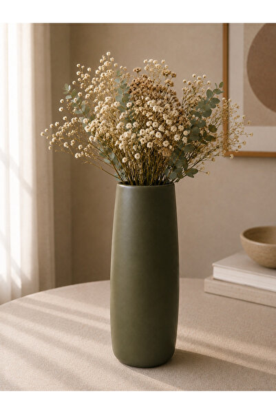 Lapida Home Decor Vază modernă lungă din piatră – Vază cilindrică verde |   A...