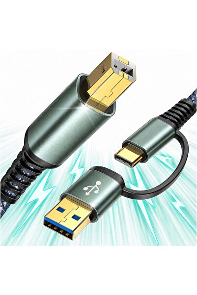 Timebox Cablu imprimantă USB și USB-C la USB-B 2.0 placat cu aur, 2 m, nailon...
