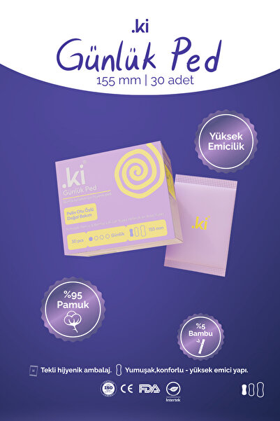 ki Premium Günlük Hijyenik Ped 155 mm - 30'lu %95 Pamuk %5 Bambu