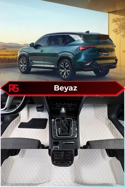 PASPASGRAFT Renault BOREAL Beyaz Renk 8D Diamond Premium Kaymaz Deri Oto Paspas