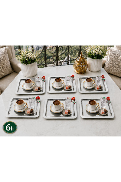 SUNVERA ÇELİK 6’lı Kırmızı Çiçek Aksesuarlı Kare Sunum Tepsisi 22 x 22 cm Pas...