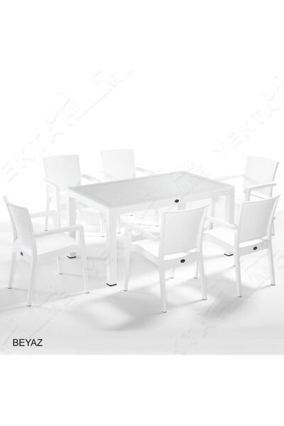 Novussi Liverno Rattan Masa Koltuk Takımı 90x150 Camlı Beyaz