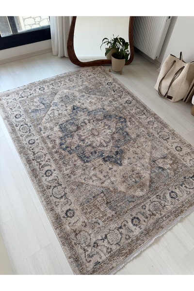Home Melides Polyester Tozumaz Vintage Modern Dokuma Bej Salon Oturma Odası H...