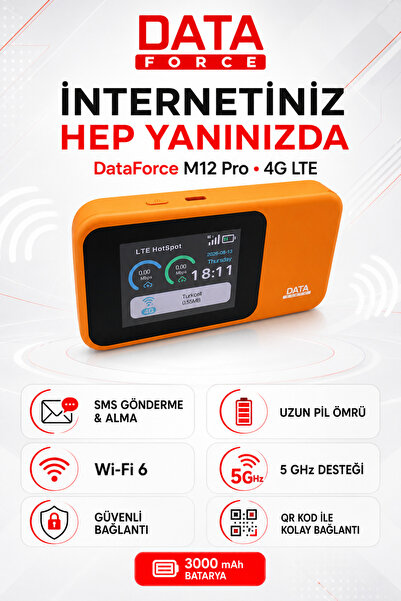 DataForce M12 Pro 4G LTE Taşınabilir WiFi 6 Modem 5 GHz SMS 3000 mAh