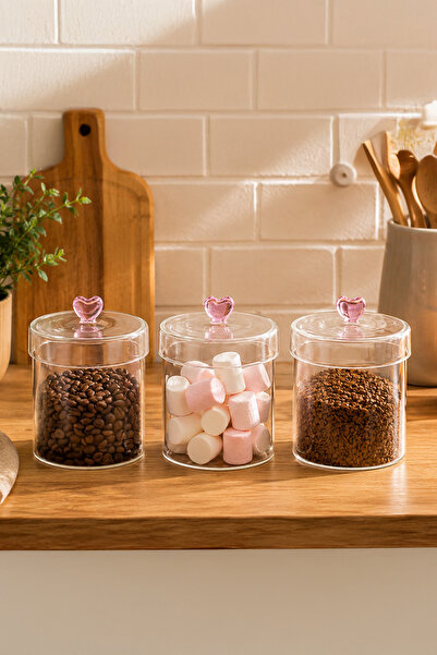 Porsima Hearts Set of 3 750 ml Borosilicate Glass Jars Storage Container Set ...