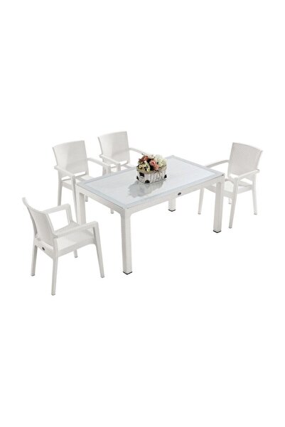 Novussi Classi Liverno Rattan Masa Takımı 90x150 Camlı