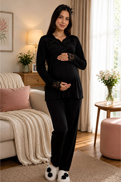 ByLohusa Breastfeeding Feature Cotton Maternity Pajama Set with Elastic Waist...