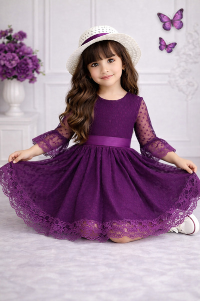 RUMİ KİDS Hat Guipure Lace Princess Girl's Dress Lace Pcs