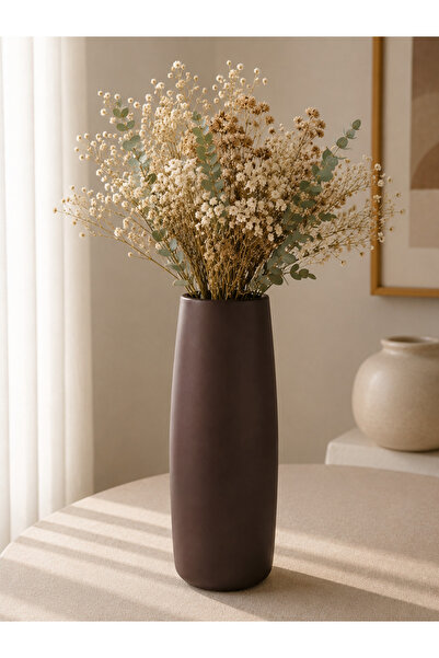 Lapida Home Decor Μοντέρνο Ψηλό Πέτρινο Βάζο – Καφέ Χειροποίητο Κυλινδρικό Βά...