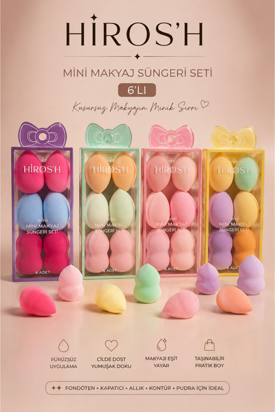 HİROS'H 6lı Mini Renkli Makyaj Süngeri