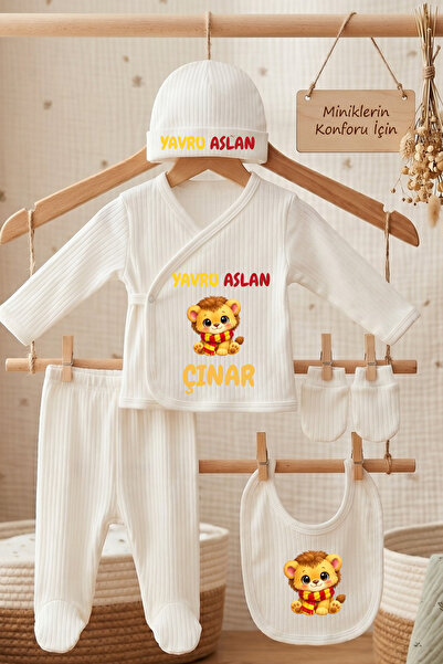 EGGBABY İsimli Yavru Aslan Sarı Kırmızı Taraftar Hastane Çıkışı Seti %100 Pam...