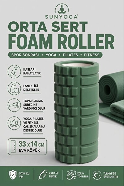 SUNYOGA Rolă de spumă pentru masaj, rigidă medie – Relaxant muscular după spo...