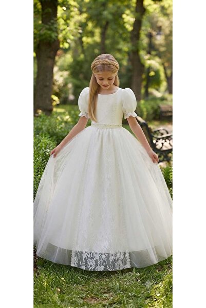 BOZTAŞ BEBE White Wedding Dress and Tarling Girl's Evening Dress