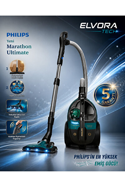 Philips ELVT Yeni Seri LED Işıklı Başlık Toz Torbasız Triactive Ultra LED Baş...