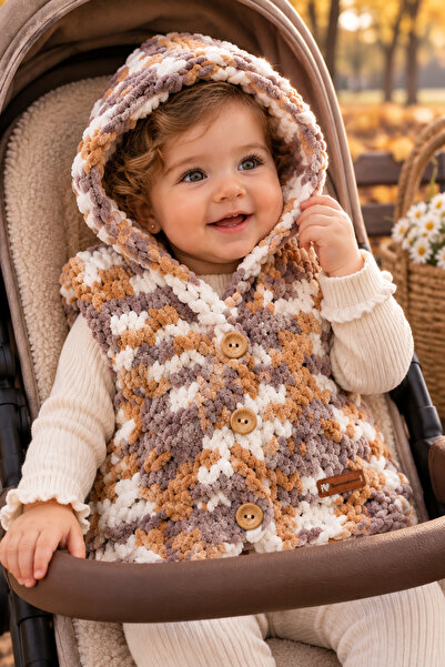 Custom Baby Çocuk Ceket & Yelek Bebek Yelek El Örgüsü Alize Puffy