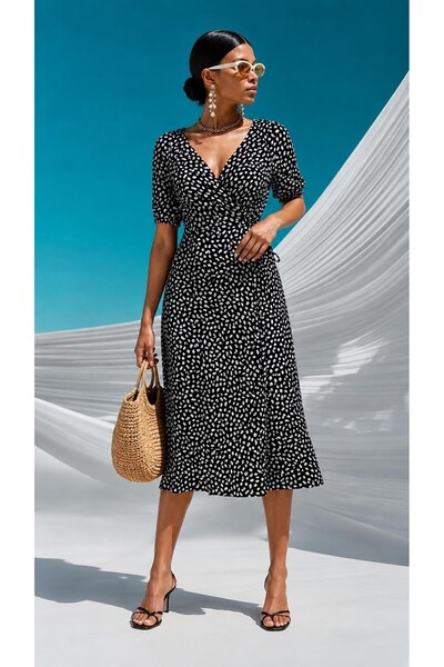 Modafeminen Desen1 Double-Breasted Collar Slit Midi Dress 582141