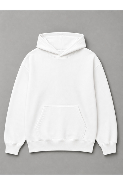 Unisex 3 iplik Kapşonlu Düz Sade Sweatshirt