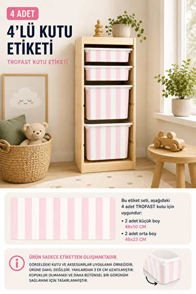 Kosinüs Reklam TROFAST Kutu Etiketi-Çocuk Odası Dekorasyon- 4 lü Set- Pembe Ç...