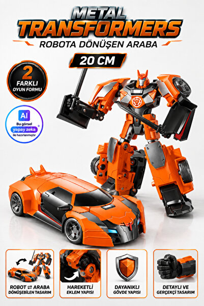 TRENDZONE Oyuncak Metal Gövdeli Robota Dönüşen Transformers Araba 20 cm Turuncu