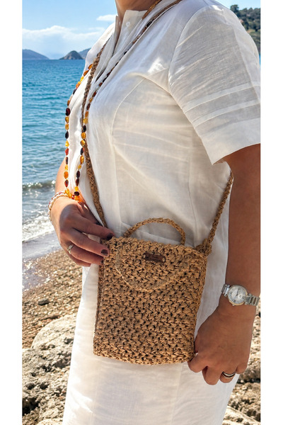 Bucci Handmade Kağıt İp Çanta – El Örgüsü Omuz Çantası – Doğal Hasır Görünümlü