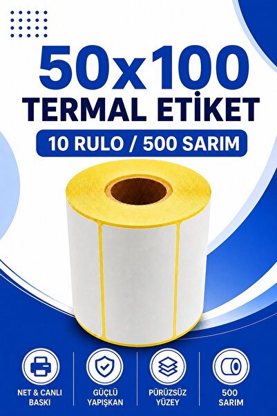 Küresel Etiket Barkod 50X100Mm Thermal Label |   10 Rolls |   500 Sarım |   R...