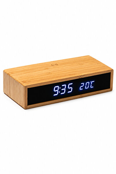 STAMINA Ceas Deșteptător Digital din Bambus cu Încărcare Wireless 5W, Alarmă ...