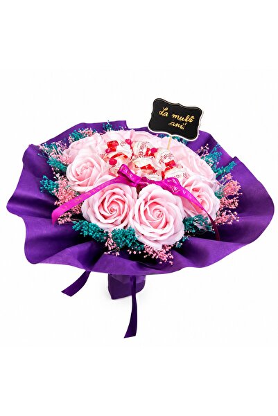 velve Buchet cadou Delice "La multi ani!",9 trandafiri de sapun, broom crioge...