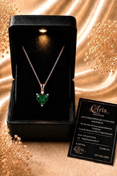 eva'sjewellery diamond Gerçek Pırlantalı Kalp Kolye, 925 Ayar Gümüş, 18 Ayar ...