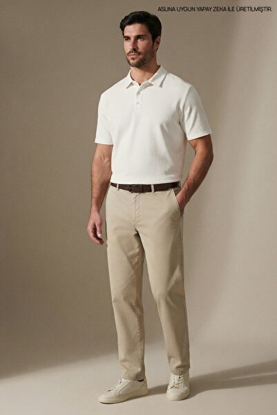 Maccali Men's Casual Textured Short Sleeve White Polo Collar T-Shirt