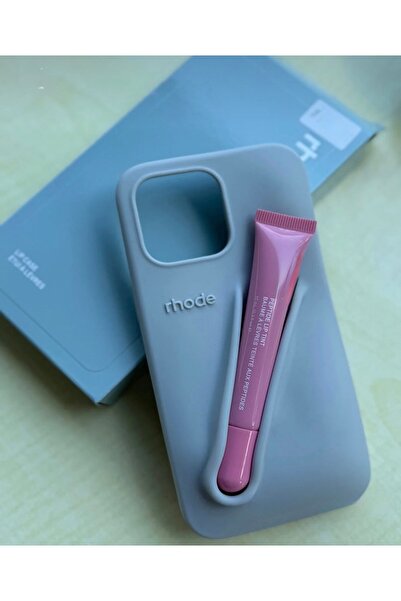 İPHONE 15 PROMAX RUJLU KILIF (GRİ KILIF /PEMBE GLOSS)