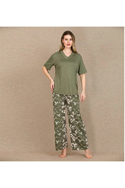 SS HOME CONCEPT Stylish Design Floral Patterned Green Short Sleeve Viscose Pa...