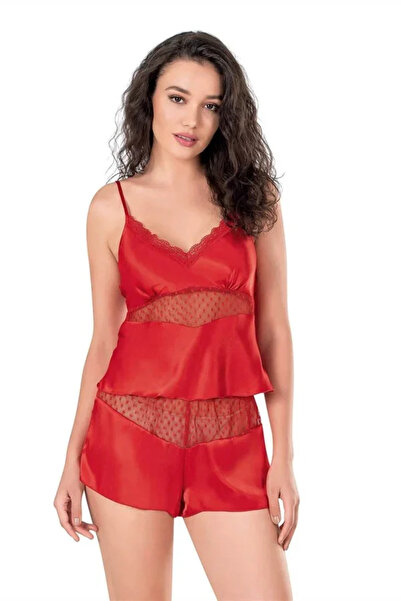SS HOME CONCEPT Red satin babydoll shorts set
