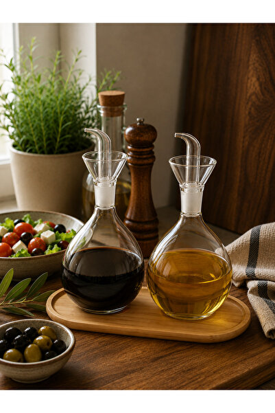 Pembelia Life Set of 2 900 ml Drip-Free Glass Oil Bottles with Bamboo Stand, ...