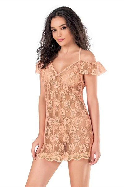 SS HOME CONCEPT Lace Embroidered Apricot Short Tulle Nightgown