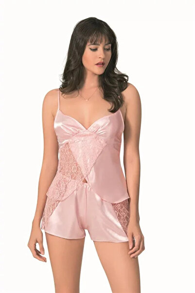 SS HOME CONCEPT Salmon Satin Babydoll Shorts Set