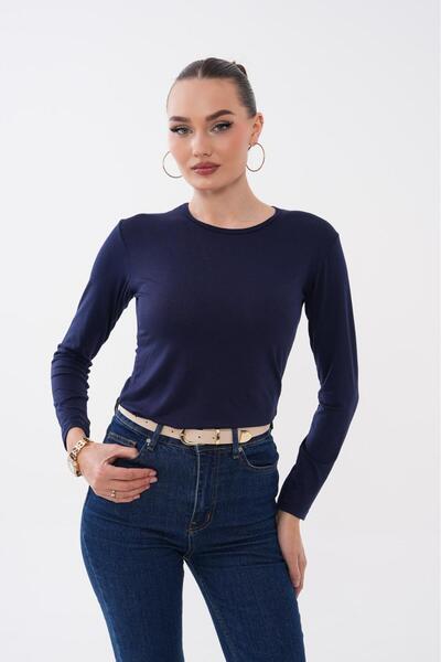 bykombincim Bisiklet Yaka LACİVERT RENK uzun kollu body %100 VİSKON Kendi Tar...