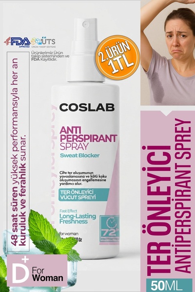 COSLAB Kadın Antiperspirant Ter Önleyici Sprey 50ml - El Ayak Koltuk Altı Ter...