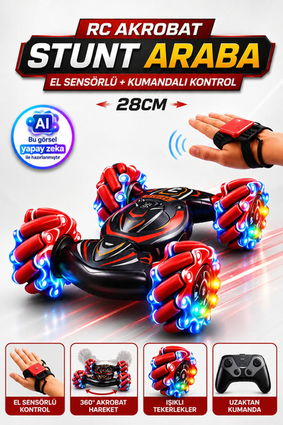 TRENDZONE Uzaktan Kumandalı El Sensörlü RC Akrobat Araba 360° Stunt Müzikli I...