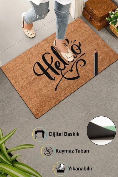 Valerine Life سجادة أمام الباب مقاس 45×70 سم، قاعدة مضادة للانزلاق، للاستخدام الداخلي والخارجي، مكتوب عليها باليد Helllooo وقلم تحديد