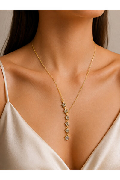 Mise Aksesuar Gold 316L Steel Star Detailed Elegant Necklace Does Not Tarnish