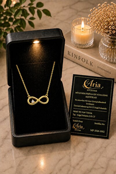 eva'sjewellery diamond Sonsuzluk Kolye Gerçek Pırlantalı, 925 Ayar Gümüş 18 A...