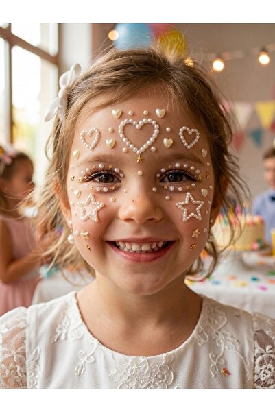 Toka Kutum Kids Store İnci Yıldız Kalp Saç ve Yüz Taşı Beyaz