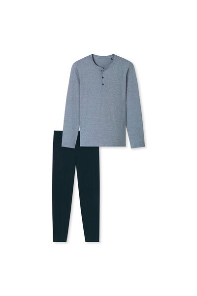 Schiesser Herren Schlafanzug, lang - Casual Essentials, Baumwolle, Knopfleiste
