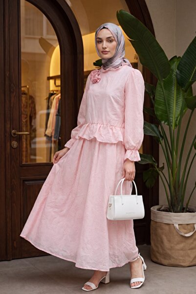 Modamorfo Rose Brooch, Elastic Sleeves, Patterned Lined Skirt, Voile Suit - P...