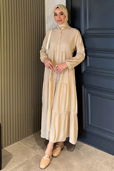 TOZLU Button Detailed Ruffled Hijab Dress