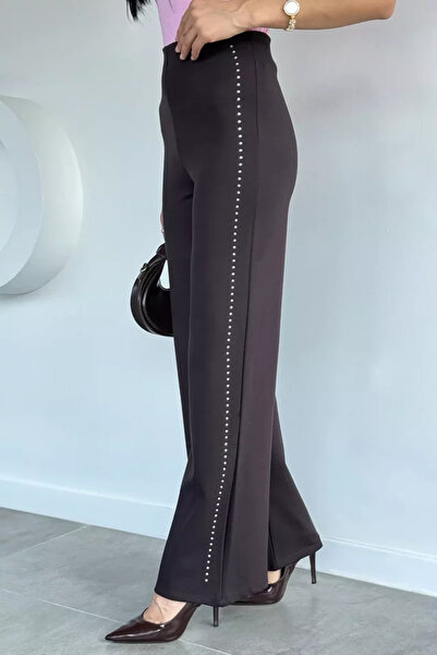TOZLU Women's Elastic Waist Stone Embroidered Lycra Trousers