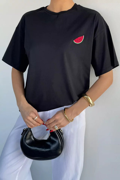 TOZLU Women's Crew Neck Embroidered T-Shirt